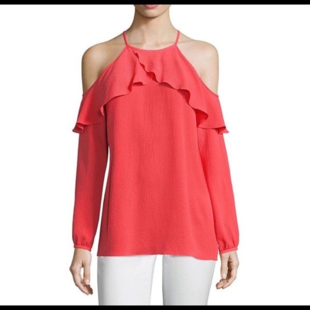 Michael Kors LS Cold-Shoulder Knit Flounce Top